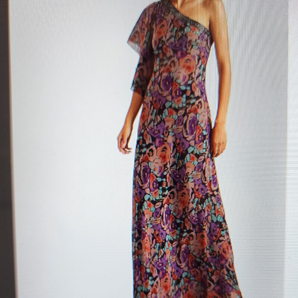 Ralph Lauren Floral One-Shoulder Maxi Dress - Purple and Orange
